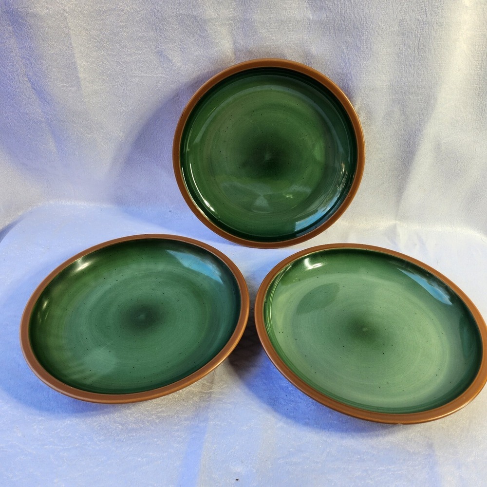 Gibson Everyday 10" Green Terracotta Shallow Dinner Plate ( lot of 3)